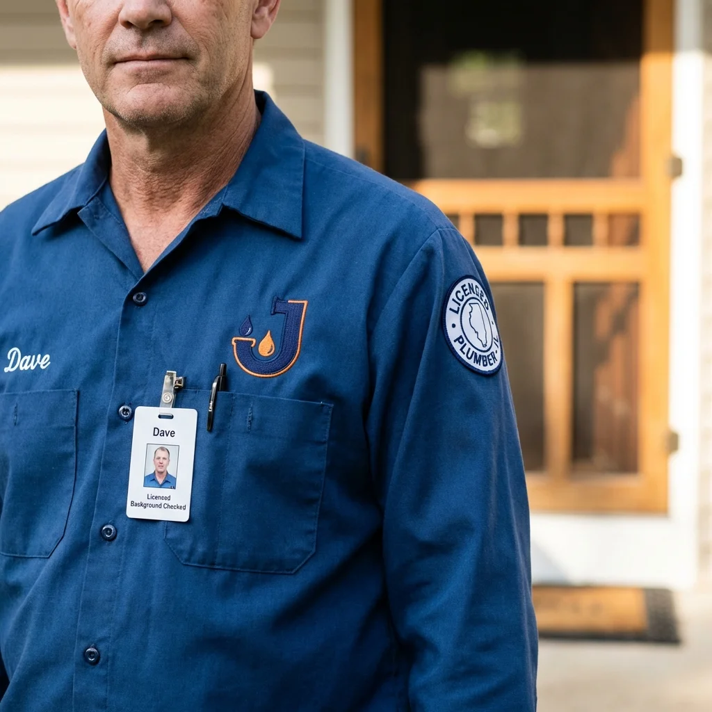 Licensed plumber showing ID badge in Collinsville, VA