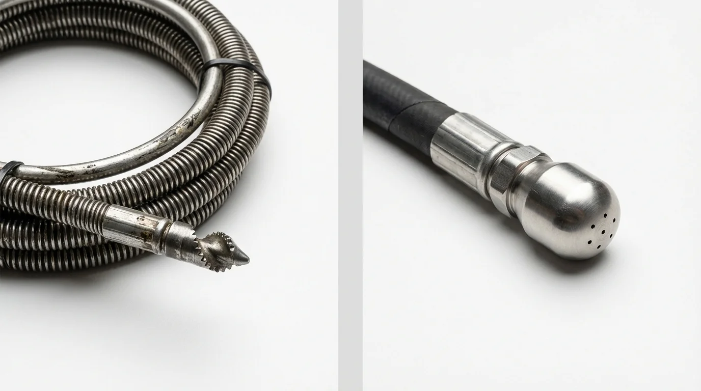 Drain snake cable and hydro jetting nozzle used for drain cleaning in Collinsville, VA